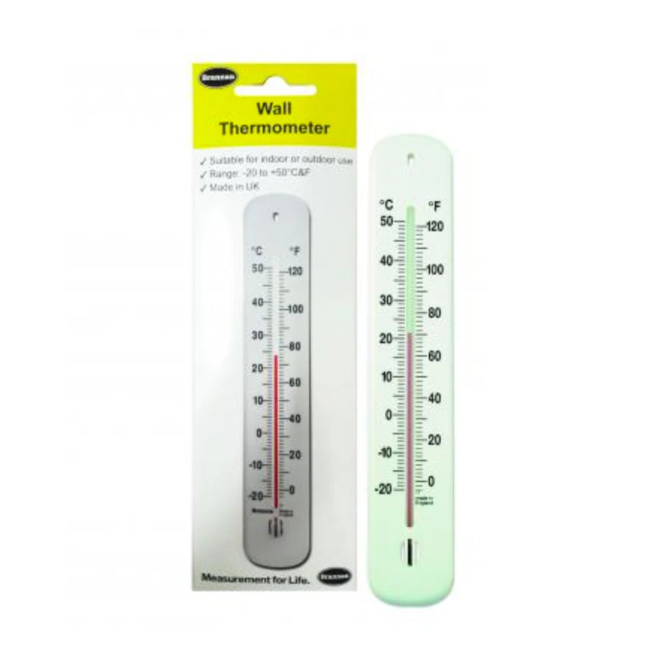 14/435/3 – Brannan Display Carded 215mm Plastic Wall Thermometer -20/50°C & F Made in England