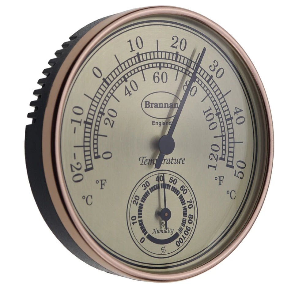 30/407/3 – Brannan 100mm Dial Brass Scale Hygrometer/Temperature -20/50°C & F